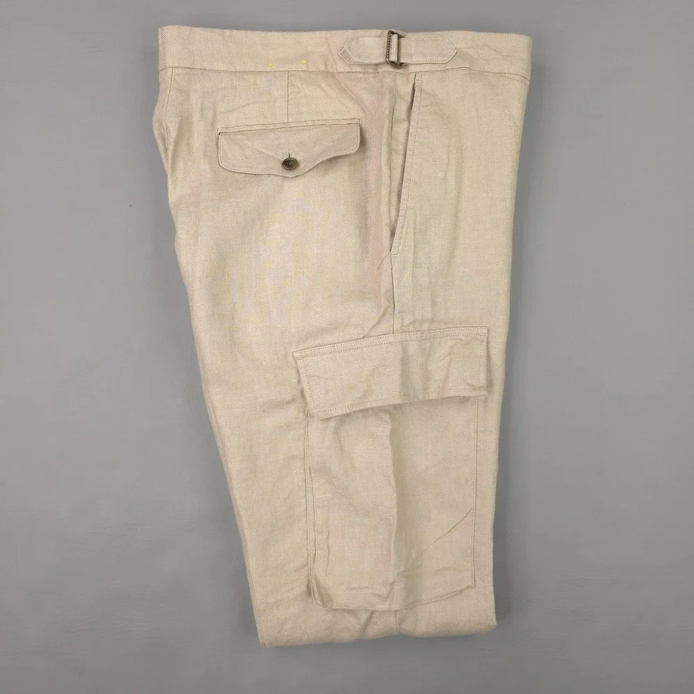 Banana Republic Cargo Pants Mens 31x30 Beige Linen Tailored Slim Fit Summer